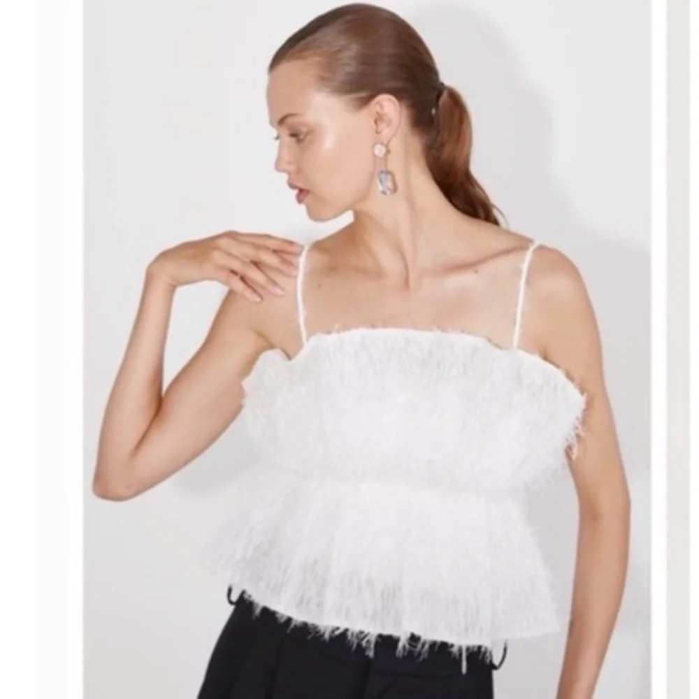 Zara White Crop Top Textured Fringe Top - Picture 13 of 16